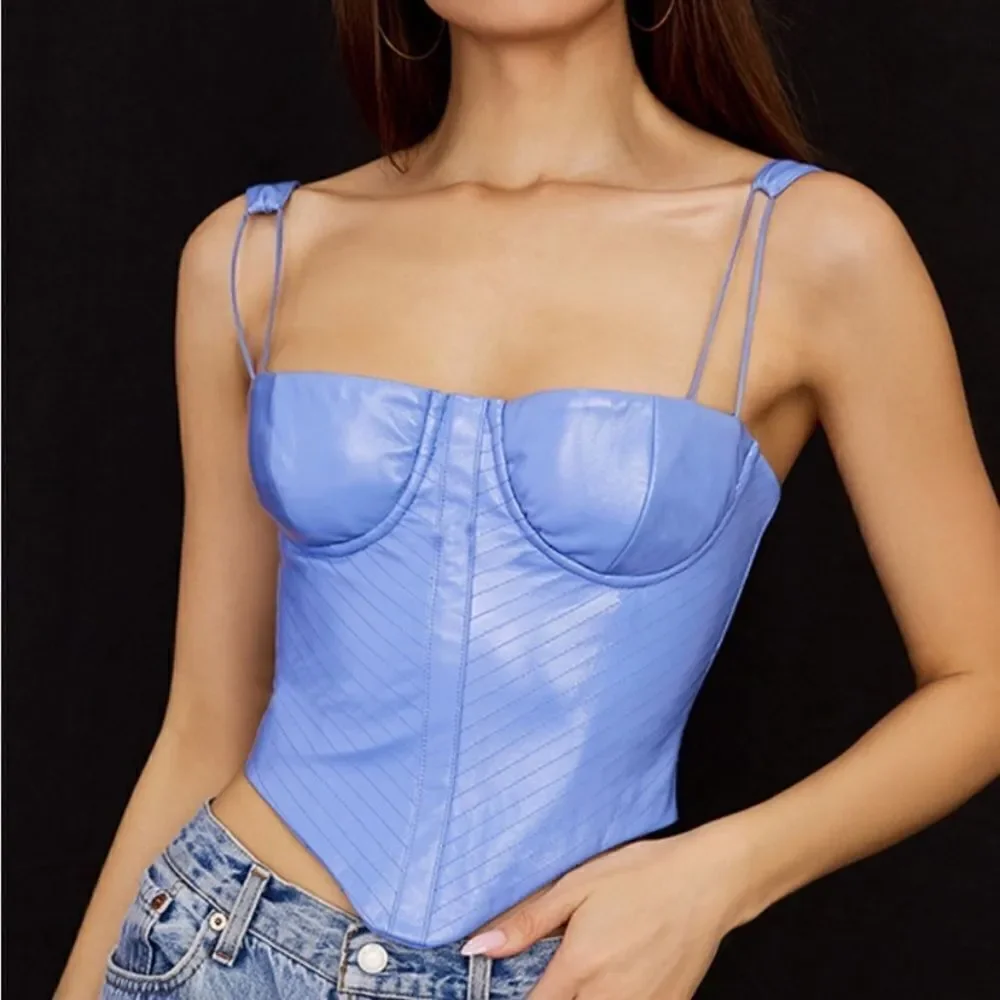 House Of Cb Melissa Vegan Leather Cornflower Blue Crop Top Corset Size XS